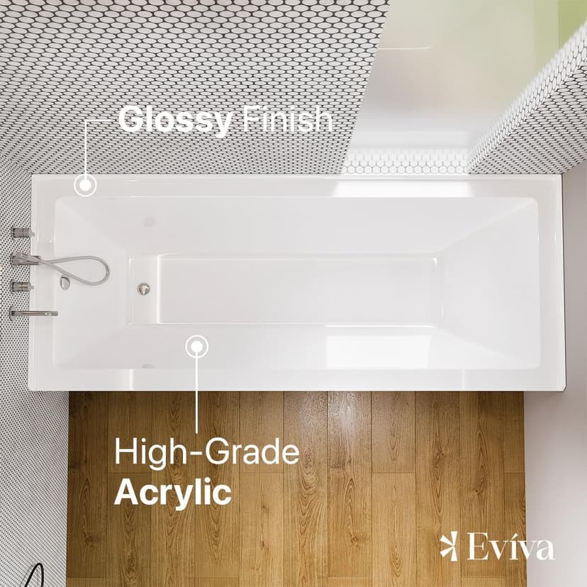 Eviva Nova 60" White Acrylic Free Standing Tub for Bathrooms - White Bathtub with Chrome Left-Hand Drain - luxurious Bathtubs - 60 inch Bathtubs for Bathrooms