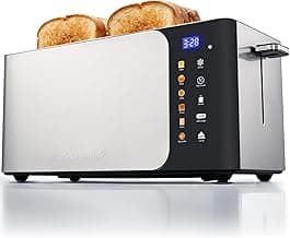 Elite Gourmet ECT5924D SmartToast Digital Long Slot 4 Slice Toaster, 1.5” Wide Slots for Thick Breads & Bagel Function, LED Touch Screen, Countdown Timer, 6 Shades, Stainless Steel