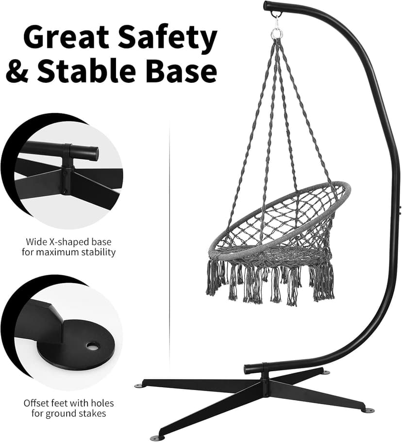Giantex Hammock Chair Stand Only, Heavy Duty Steel C-Stand for Hanging Chair, 360° Rotation Egg Chair Stand W/Carabiner, 2" Diameter Steel Pipe, 81.5" H Stand for Swing Chair Outdoor Indoor