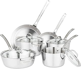 Viking Contemporary 3-Ply Stainless Steel 10 Piece Stainless Steel Kitchen Cookware, Silver