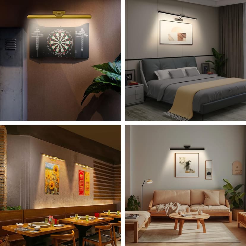 24.4" Wireless Picture Lights, Rechargeable Battery Art Display Light with Remote Control, Dimmable/Timer Off Dartboard Light, 3 Lighting Modes Full Metal Painting Display Lights (Gold-1Pack)