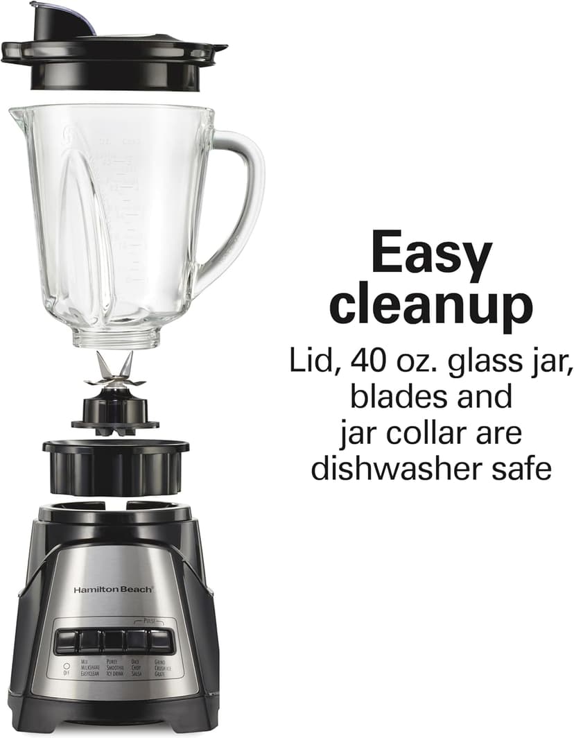 Hamilton Beach Power Elite Wave Action Blender For Smoothies, 40 Oz Glass Jar, 12 Functions Including Puree, Crush Ice, Black, 700 Watts, Black (58148A)