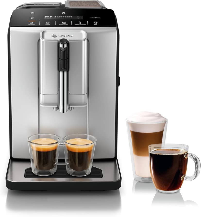 Bosch 300 Series Fully Automatic Espresso Machine – In-Cup Frother, OneTouch Milk Drinks, 5 Drink Options, Ceramic Grinder, Easy Clean & Descale, in Silver