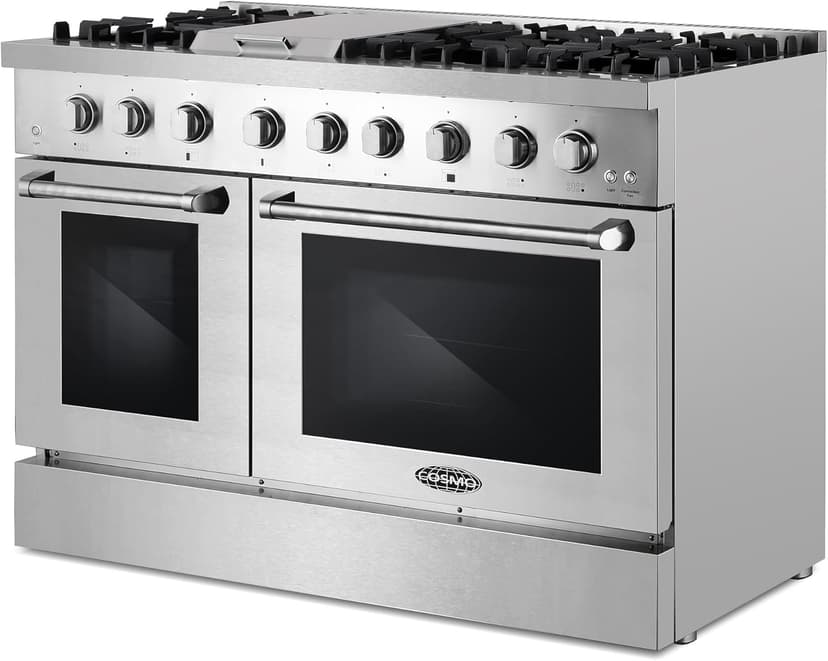 Cosmo COS-DFRL486GK 48 in. Lumin Collection 6.7 cu. ft. Double Oven Dual Fuel Range with 6 Sealed Burners, Rapid Convection, Stainless Steel