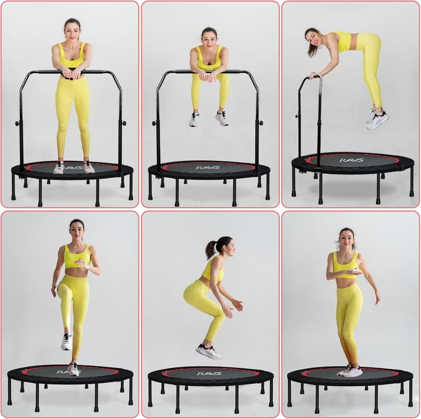 Foldable Mini Trampoline for Adults & Kids 40/48 inch Rebounder Trampoline with Adjustable Foam Bar for Indoor Workout Fitness