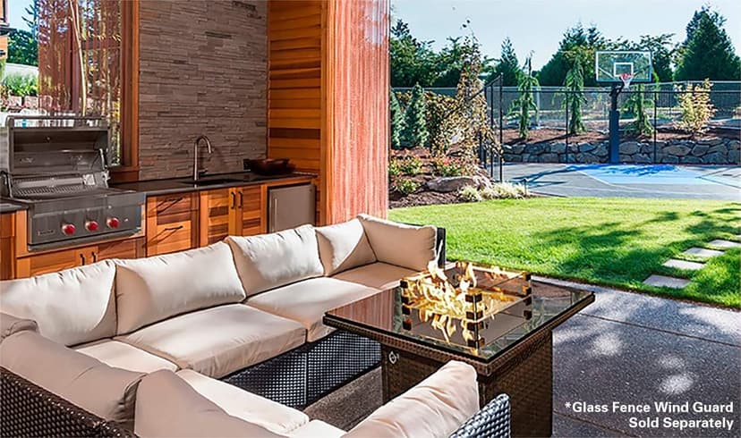 Outland Living 410 Series Fire Table – 36-Inch Outdoor Propane Gas Fire Pit Table with Tempered Glass Top & Arctic Ice Decorative Glass Rocks, Espresso Brown