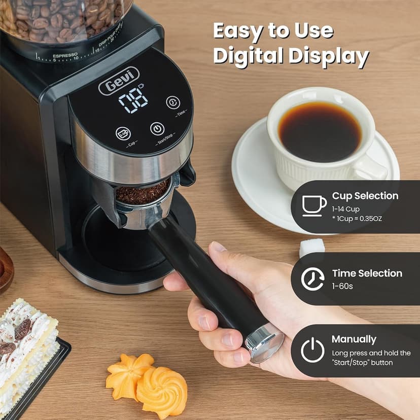 Gevi Coffee Grinder Electric,Coffee Bean Grinder with 35 Grind Settings for Espresso,Drip,French Press,Burr Coffee Grinder for Home Use,Anti-static Design,Black