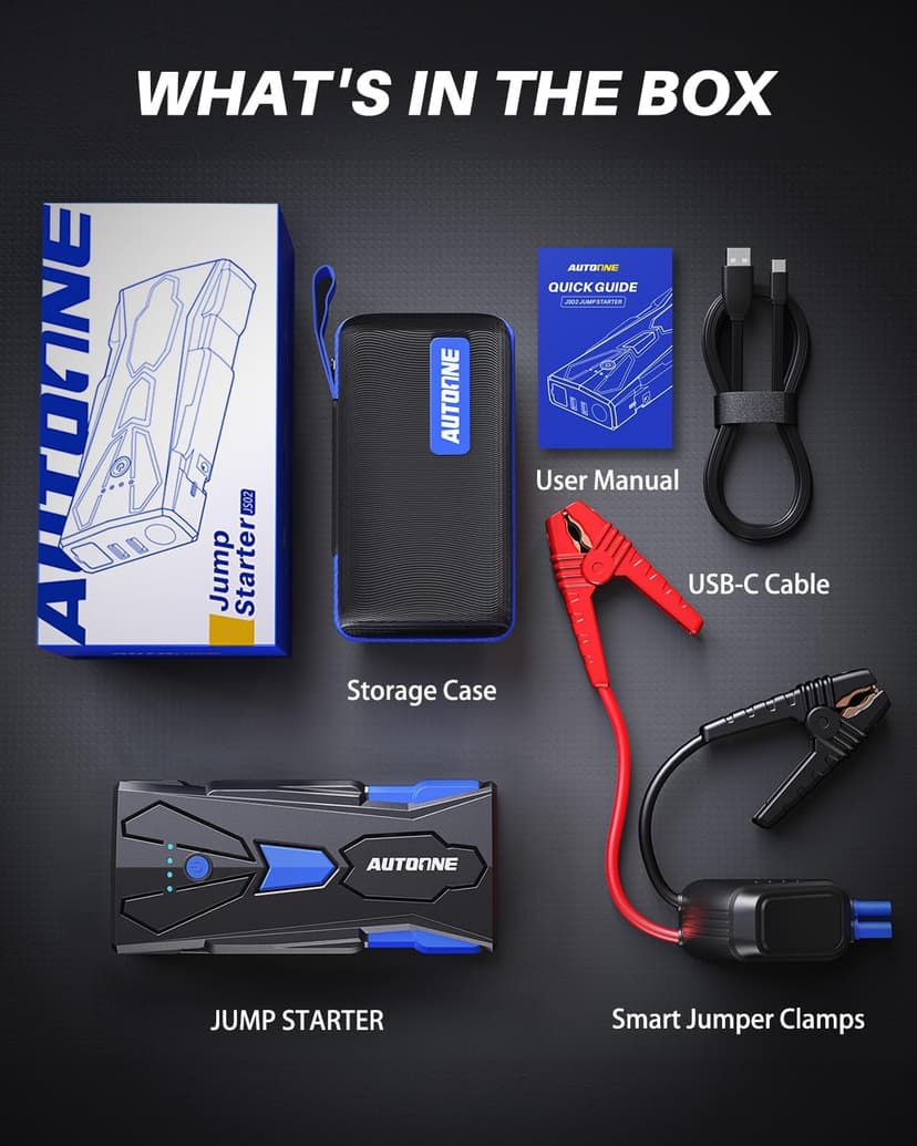 AUTOONE 6000A Car Battery Jump Starter Up to All Gas & 12L Diesel Engine, Car Battery Jumper Starter Portable 12V Jump Box with USB Output, Storage Case, LED Flashlight