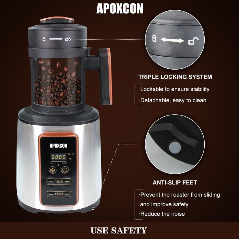 Coffee Bean Roaster Electric Air Coffee Roaster Machine for Home Use with Coffee Bean Chaff Collection Basket Adjustable Timer & Variable Heat Settings & Air Fan Setting 1500W 100g