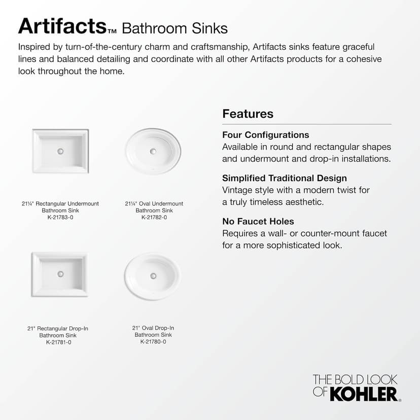 Kohler K-21783-0 Artifacts 21 1/4" Rectangle Undermount Bathroom Sink, White