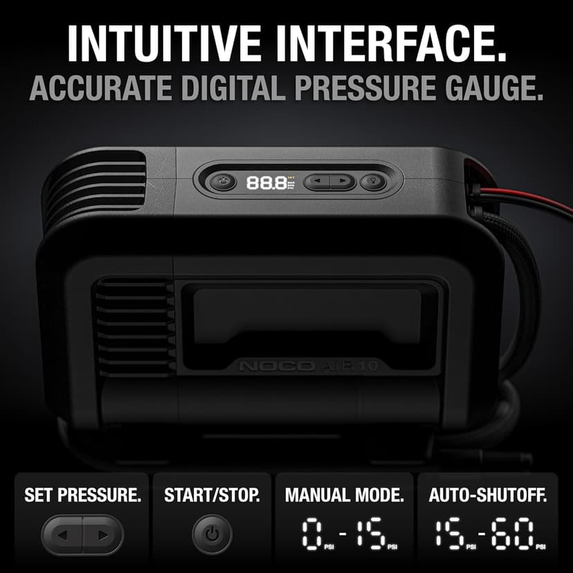 NOCO AIR10 UltraFast 10A Tire Inflator, 12V Portable Air Compressor Pump, Rated at 60 PSI, Inflates Tires from 0-40 PSI in 3.8 Minutes with a Digital Gauge, Smart Pressure and Auto-Shutoff