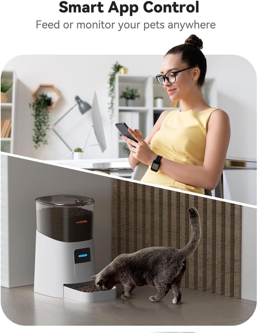 WOPET 6L Automatic Cat Feeder, WiFi Automatic Dog Feeder with APP Control for Remote Feeding, Cat Food Dispenser with Low Food Sensor and Voice Recorder, Up to 15 Meals Per Day