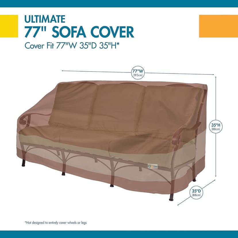Duck Covers Ultimate Waterproof Patio Sofa Cover, Outdoor Couch Cover with All Weather Protection, Patio Furniture Covers with Attachment Strap, 77"W x 35"D x 35"H, Outdoor Sofa Cover