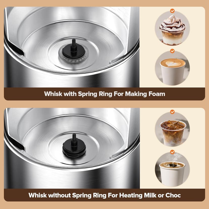 Milk Frother, 4 in 1 Milk Frother and Steamer, Automatic Warm and Cold Foam Maker, Hot Chocolate Maker, Electric Frother for Coffee, Cappuccino, Latte, Choc, BPA Free, Silver