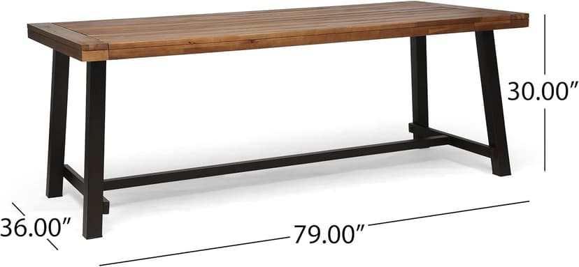 Great Deal Furniture Beau Outdoor Eight Seater Wooden Dining Table, Teak and Rustic Metal Finish