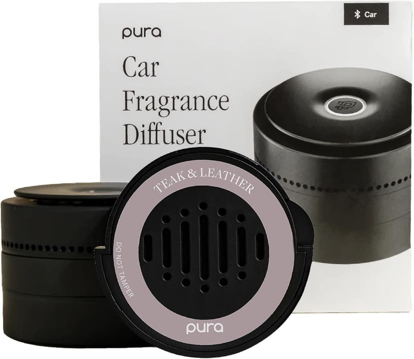 Pura Car Diffuser Starter Set - Smart Car Aroma Diffuser & Premium Car Diffuser Fragrance - Long-Lasting Fragrance for 30 Days of Aroma - Car Must-Have - Teak & Leather