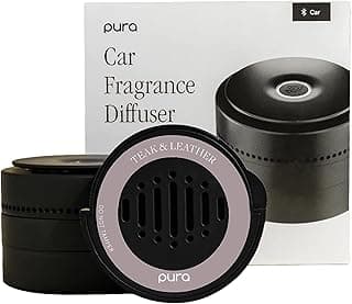 Pura Car Diffuser Starter Set - Smart Car Aroma Diffuser & Premium Car Diffuser Fragrance - Long-Lasting Fragrance for 30 Days of Aroma - Car Must-Have - Teak & Leather