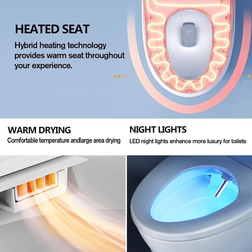 Upgrade Smart Bidet Toilet Seat Elongated, Electronic Heated Bidet with Adjustable Warm Air Dryer, Unlimited Warm Water, Night Light, Slow Closed Toilet Seat & Lid, Remote Control