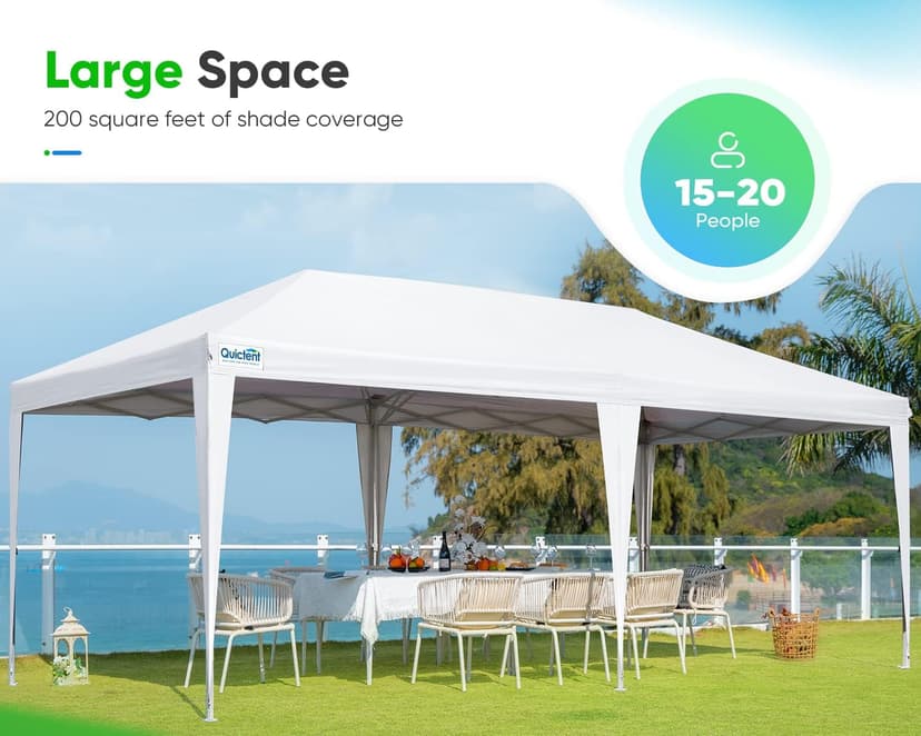 Quictent 10x20 Pop up Canopy Tent, Easy Setup and Wheeled Bag for Commercial, Outdoor, Camping, Parties, Markets and Instant Shelter