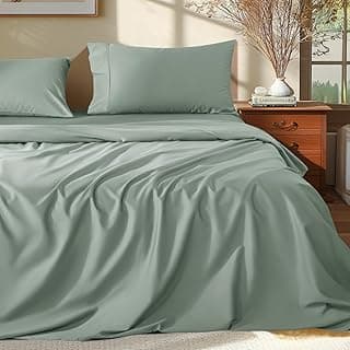 Shilucheng 100% Egyptian Cotton Queen Size Sheets Set - 1000 Thread Count，Luxury Cotton Bed Sheets，Breathable & Cooling Bedding and Pillow Cases, 16 Inch Deep Pocket - 4 Piece (Sea Glass, Queen)