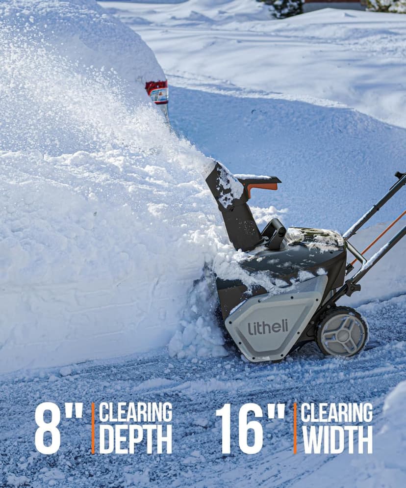 Litheli 2x20V Cordless Snow Blower, 20'' Brushless Electric Snow Thrower with Wheels, 180° Adjustable Chute, LED Lights, 2x4.0Ah Battery Included, Heavy Duty for Driveway Patio