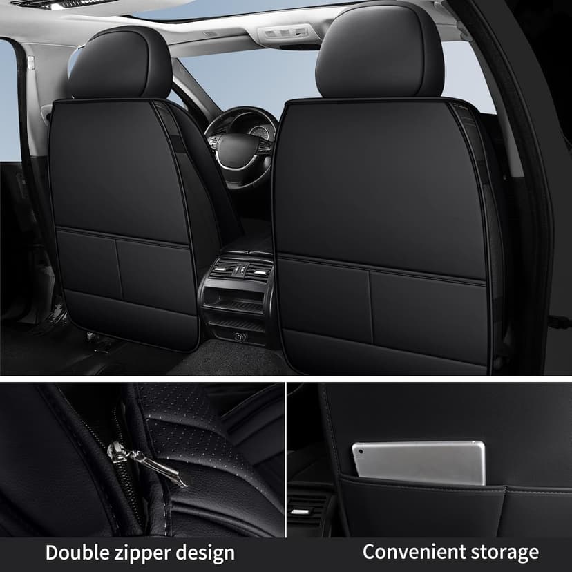 Car Seat Covers,Breathable and Waterproof Leather Seat Covers for Cars,Universal Anti-Slip Driver Seat Cover with Backrest for SUV Pick-up Truck Sedan(Style1,2 PCS Front Seat,Black+Red)