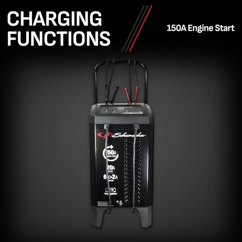 Schumacher Electric 150A 12V Wheeled Battery Charger/Engine Starter for Cars, Trucks & RVs - Automatic Car Battery Charger/Maintainer - with 20A Boost Mode & 6A Charge / 2A Maintain Mode - SC1364