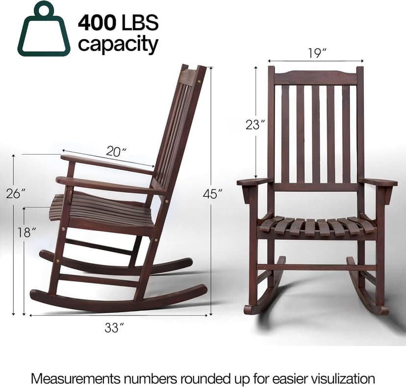 Tranquillo Oasis Wooden Rocking Chair for Patio, Porch, or Indoor Use – Classic Acacia Wood Rocker with Sturdy Frame, Comfortable Slatted Seat, Smooth Rocking Motion – Farmhouse Outdoor Chair