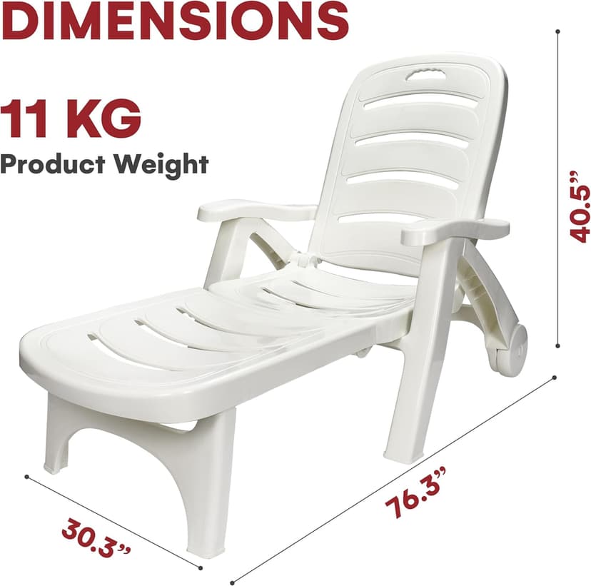 Wild Wolf Outfitters Outdoor Folding Lounge Chair - Adjustable Lightweight Chaise Pool Chairs - Plastic Chairs for Patio, Lawn, Deck or Beach- Outdoor Furniture - White, Chaise Lounge Outdoor