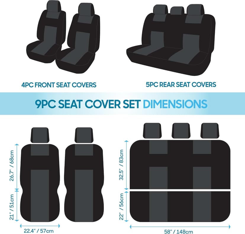 BDK PolyPro Car Seat Covers Full Set in Solid Black, Front and Rear Split Bench Seat Covers for Cars, Easy to Install Car Seats Cover Set and Accessories for Auto Trucks Van SUV - Solid Black
