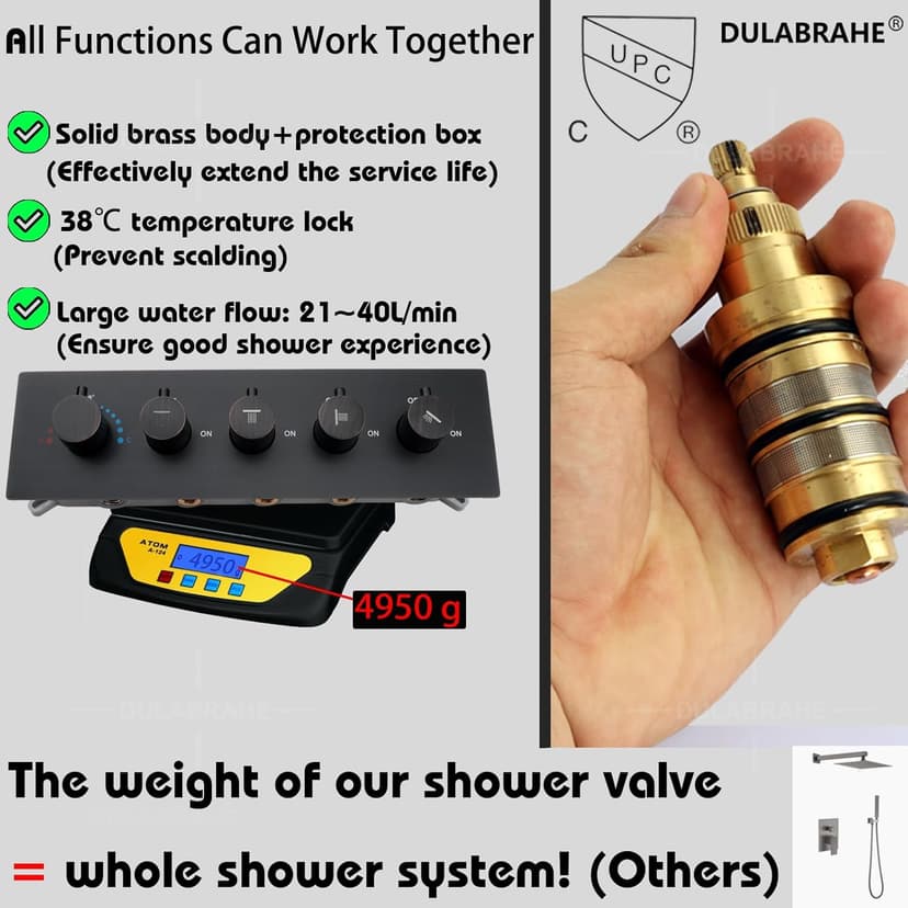 14 X 20 Inch Ceiling LED Rain Shower Head With Body Jets Large Luxury Rainfall Shower System Thermostatic Mixer Set Kit Included (Oil Rubbed Bronze)