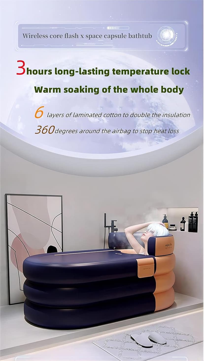 Inflatable adult bathtub with electric air pump,Suitable for hot water bath & ice bath(grapefruit tangerine)