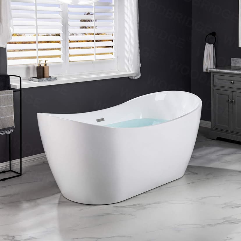 WOODBRIDGE 71"Freestanding White Acylic Soaking Bathtub with Chrome Drain and Overflow,B0017 C