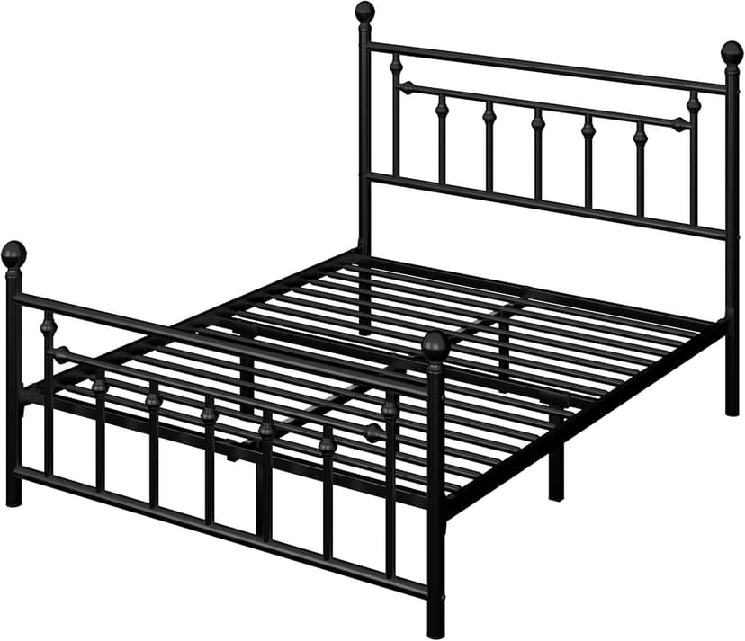 Allewie 14 Inch Queen Size Metal Platform Bed Frame with Victorian Vintage Headboard and Footboard/Under Bed Storage/No Box Spring Needed/Easy Assembly/Noise Free/Mattress Foundation/Black