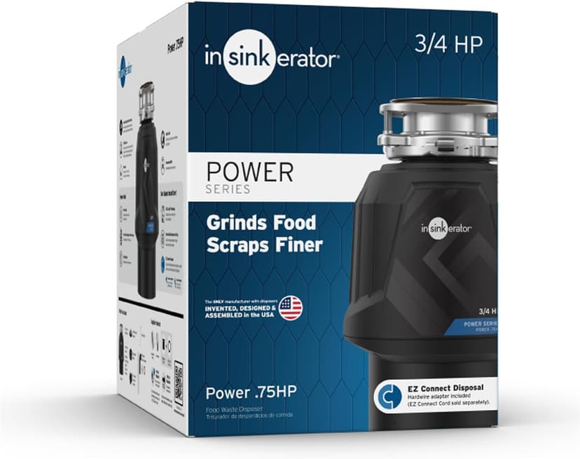InSinkErator Power .75HP, 3/4 HP Garbage Disposal, Power Series EZ Connect Continuous Feed Food Waste Disposer, Black