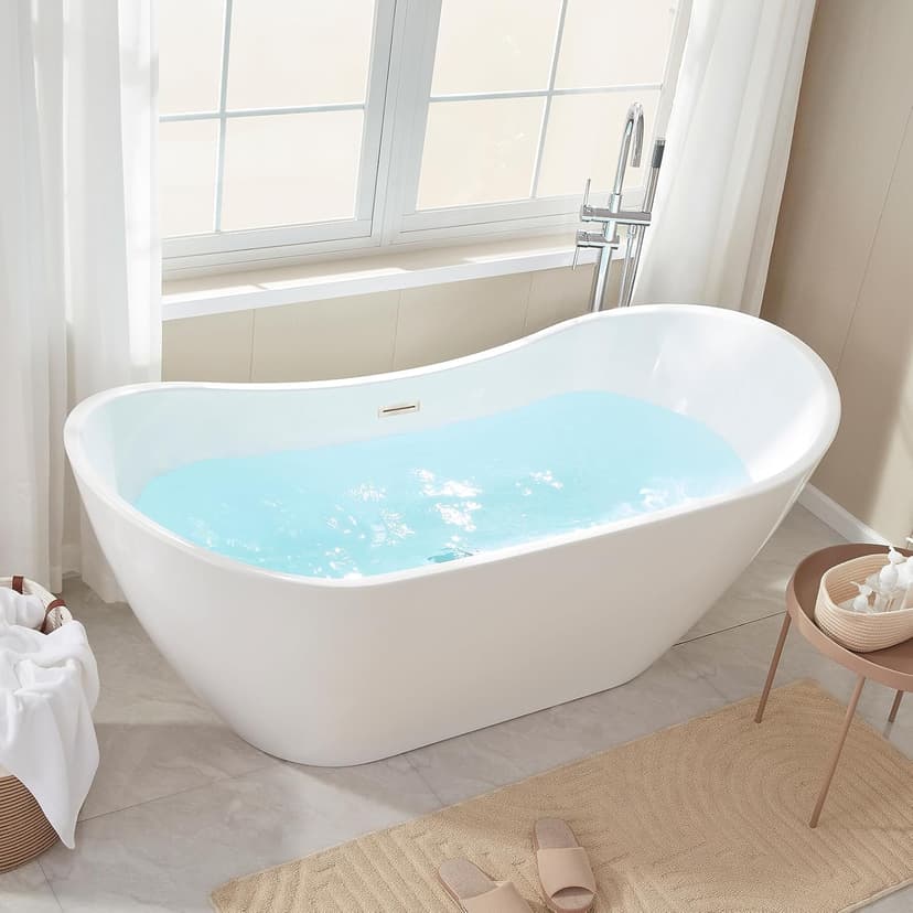 Vanity Art 71" Freestanding Bathtub | Free Standing Tub Stand Alone Tub with Contemporary Design for Soaking and Bathing, Overflow and Pop-up Drain with UPC Certified, Acrylic, VA6517-BN