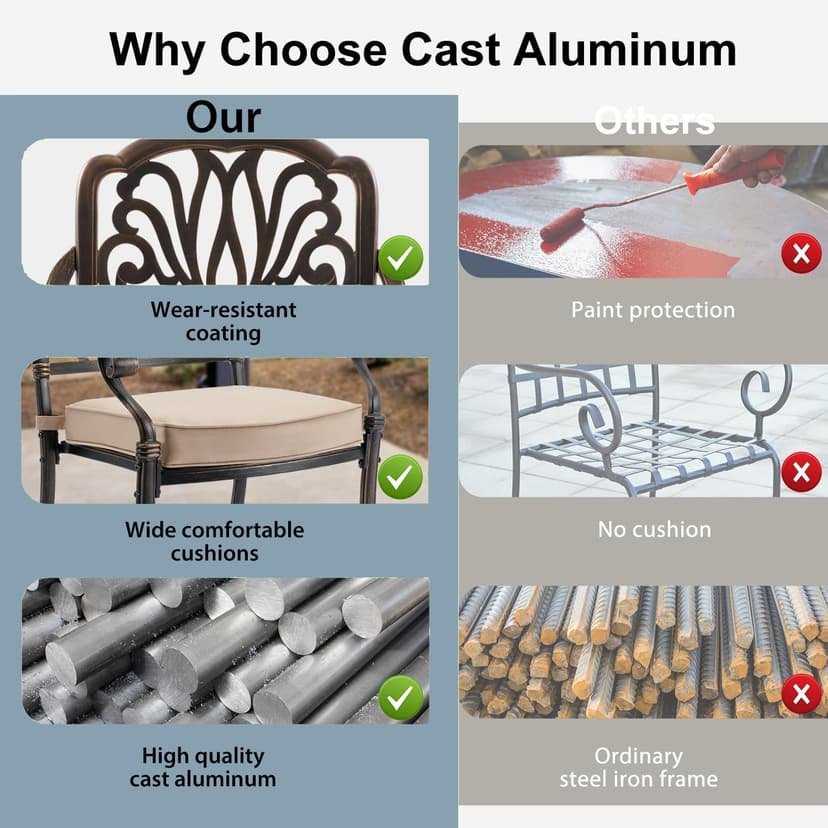 9-Piece Cast Aluminum Patio Furniture, Outdoor Dining Sets for 8 Include 87" Rectangular Patio Dining Table and 8 Stackable Chairs with Cushions & Umbrella Hole (Bronze)