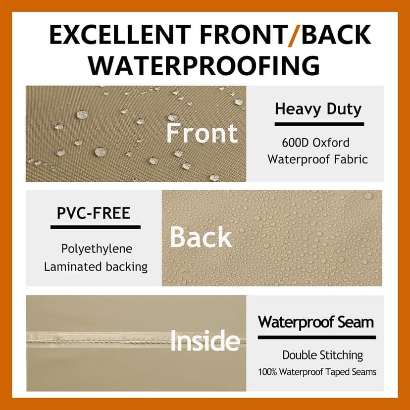 Heavy Duty Outdoor Sectional Sofa Cover, 85"X85" V-Shaped 5-Seater Waterproof 600D Patio Sectional Couch Cover, Lawn Patio Furniture Cover,Desert Khaki