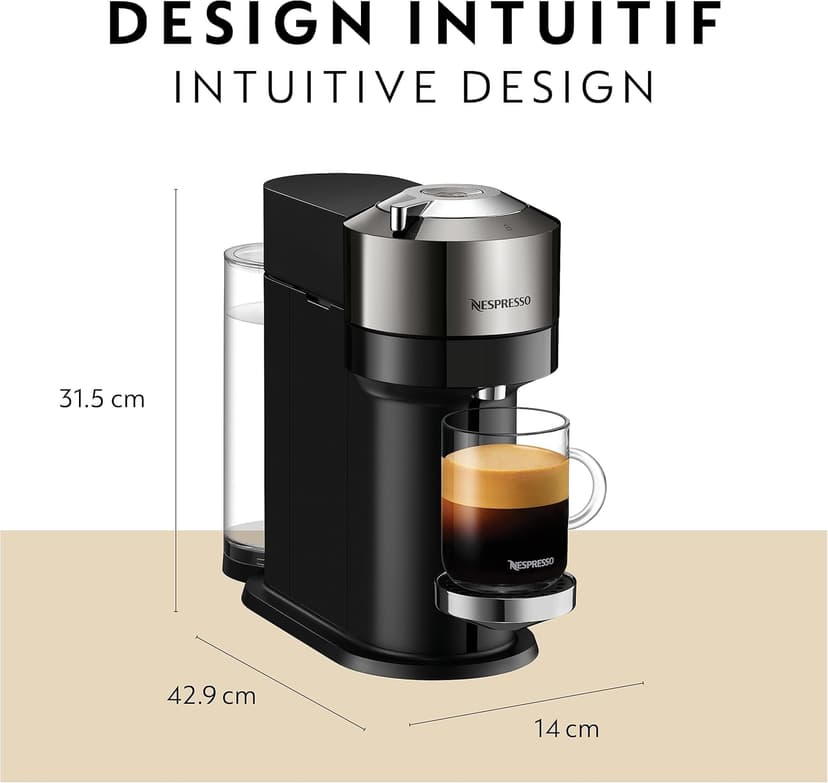 Nespresso Vertuo Next Deluxe Coffee and Espresso Maker, Pure Chrome with Aeroccino Milk Frother,1.1 liter, Black