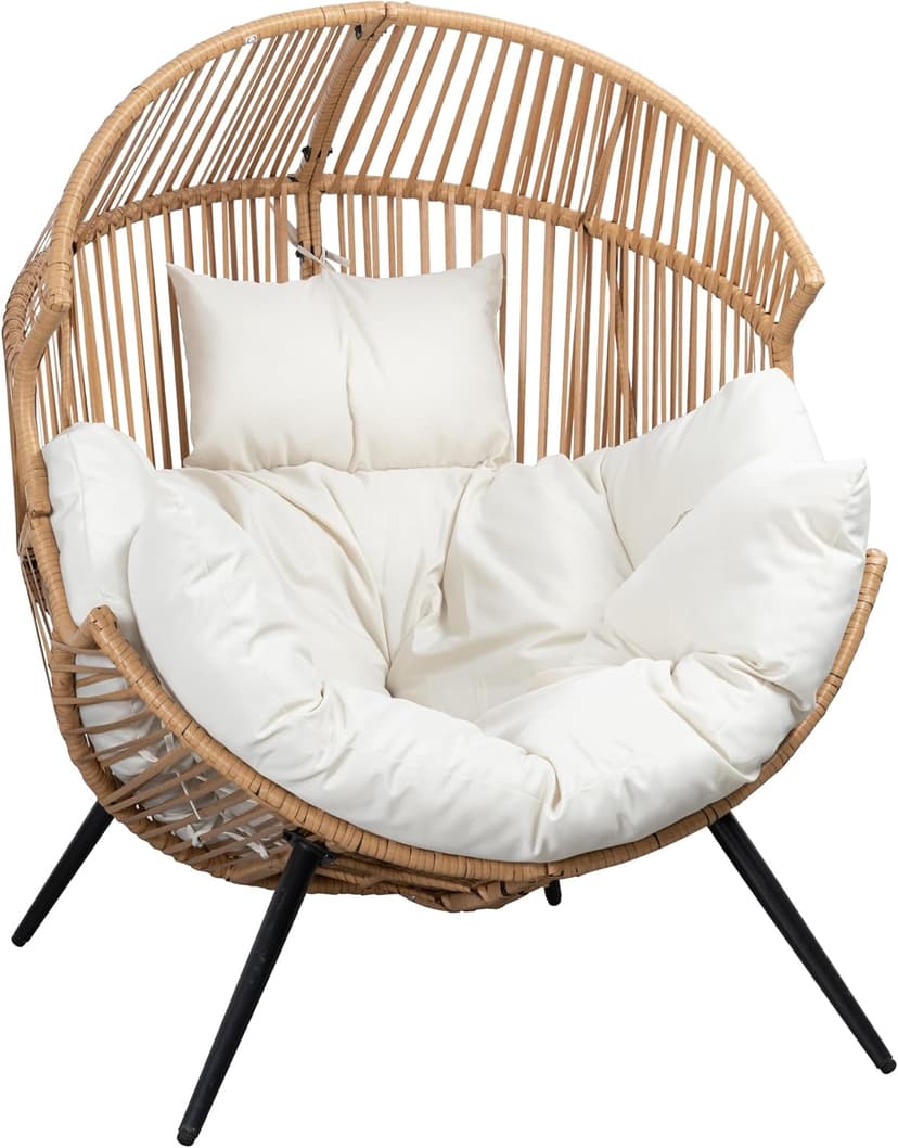 Shintenchi Wicker Egg Chair Outdoor Rattan Patio Chair with Cushion,Oversized Patio Lounge Chairs with Cushion Egg Basket Chair, Egg Seat for Indoor Living Room Bedroom Outside Patio Backyard Balcony