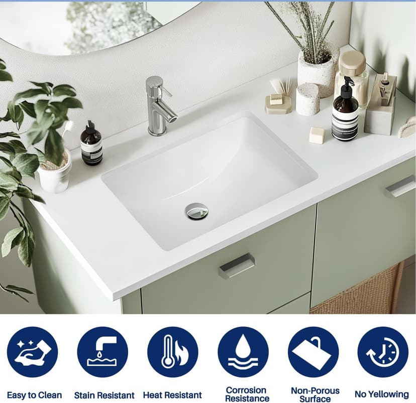 Enbol Bathroom Undermount Sink White Rectangular Ceramic Sink for Bathroom with Overflow - ECU1812 Exterior: 20 5/8" x 14 6/8" x 8 1/8"