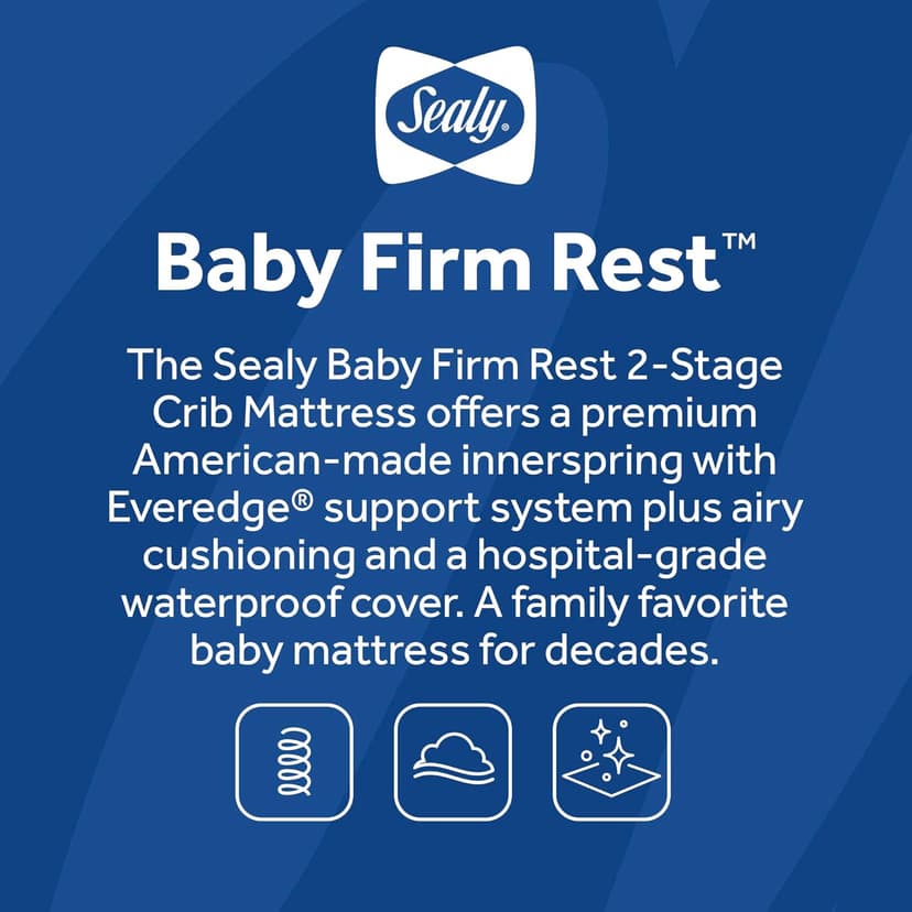 Sealy Baby Firm Rest Antibacterial Breathable Crib Mattress, Made in USA, GREENGUARD Gold Certified, 204 Steel Coils, 2 Stage, Toddler Bed Fit, Non Toxic, Safety & Quality Tested, 52x28"