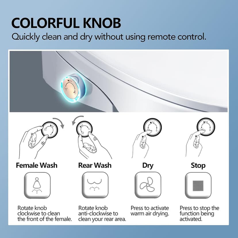 Upgrade Smart Bidet Toilet Seat Elongated, Electronic Heated Bidet with Adjustable Warm Air Dryer, Unlimited Warm Water, Night Light, Slow Closed Toilet Seat & Lid, Remote Control