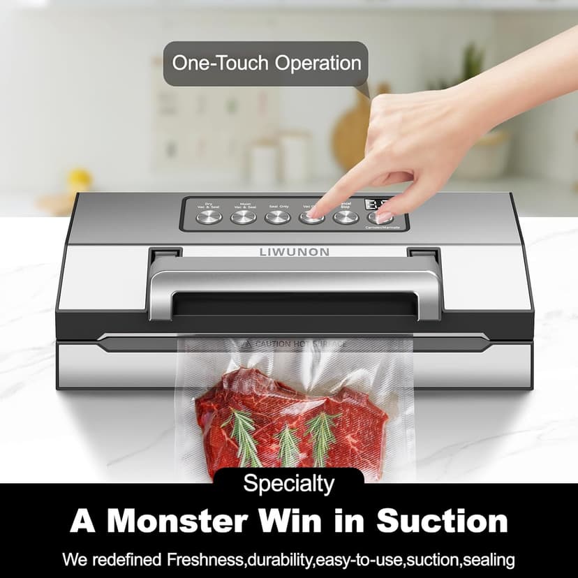 2025 Upgraded Precision Fast-Vacuum Sealer, LIWUNON Commercial Full Automatic Food Vacuum Sealer Machine, Double Heat Seal, Built-in Cutter&Bag Storage, Powerful Food Vacuum Saver, 2 Rolls Bags&hose