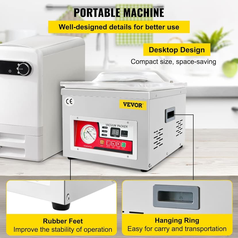 VEVOR Chamber Vacuum Sealer, DZ-260A 6.5 cbm/h Pump Rate, Excellent Sealing Effect with Automatic Control, 110V/60Hz Professional Foods Packaging Machine Used for Fresh Meats (260W)