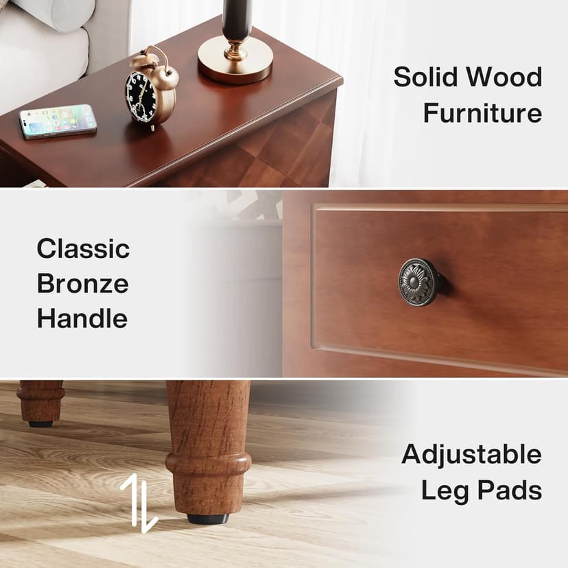 Tribesigns Solid Wood End Table, Fully Assembled Narrow Side Table with Drawers, Pre-Assembled Nightstand Slim Bedside Table for Small Spaces, Living Room, Bedroom, Brown