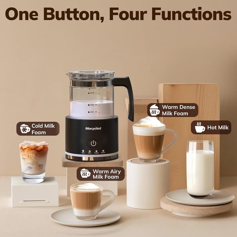 Electric Milk Frother and Steamer, 16.9oz/500ml Milk Steamer and Frother for Latte, Dishwasher Safe, BPA Free, 4 Functions, Enjoy Perfect Milk Froth in 2 Min - Black