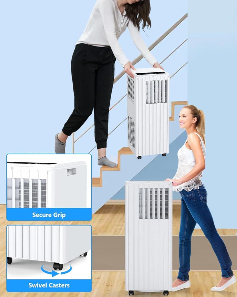 8,000 BTU Portable Air Conditioner for Indoor Rooms, 3-In-1 AC Unit for Bedroom 250-350 Sq.Ft, Dehumidifier, Fan, Sleep Mode, 24 Timer, Remote Control, Window Kits