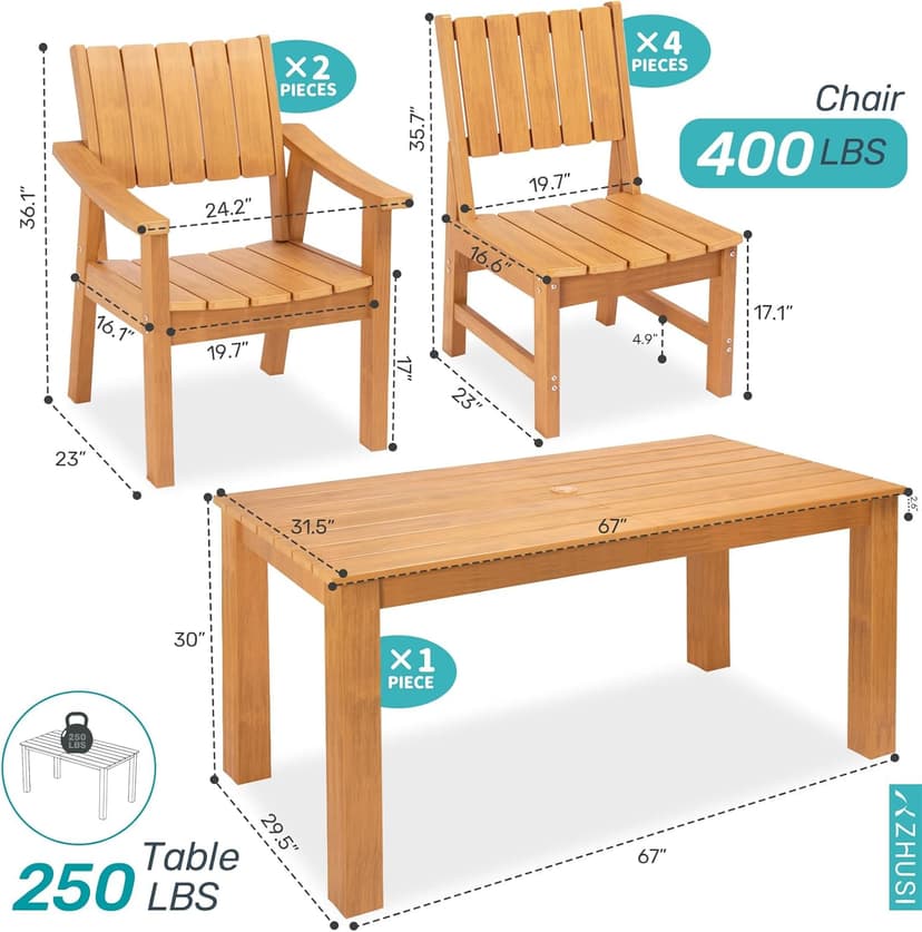 ZHUSI Patio Table and Chairs Set, Outdoor Table and Chairs,HDPE Outdoor Dining Set with Umbrella Hole for Backyard, Poolside