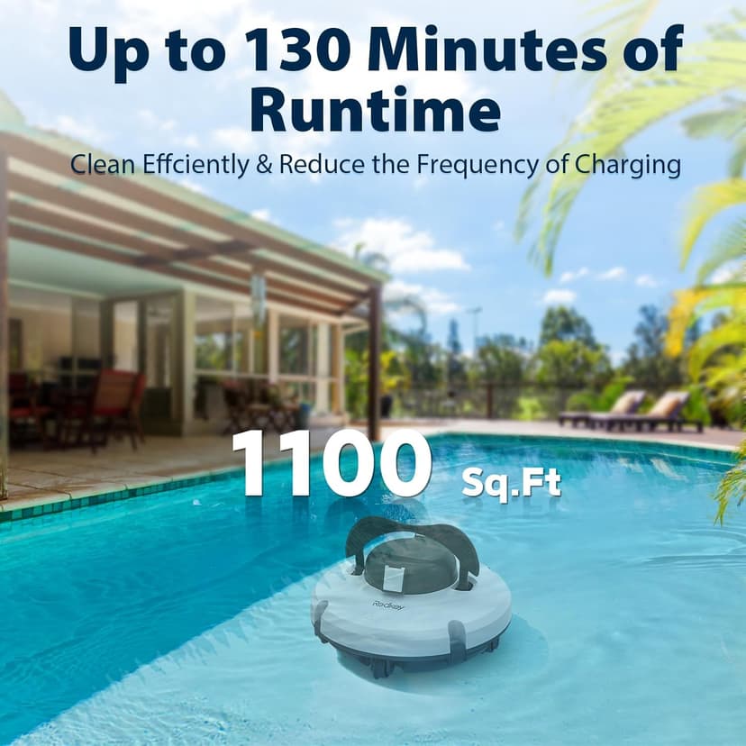 S100 Cordless Robot Pool Cleaner, Last 130Min, 18° Slope Angle, Automatic Pool Vacuum for Above Ground Pools, Self-Parking Pool Cleaner with Filter Basket, Pool Robot Up to 1100 sq.ft